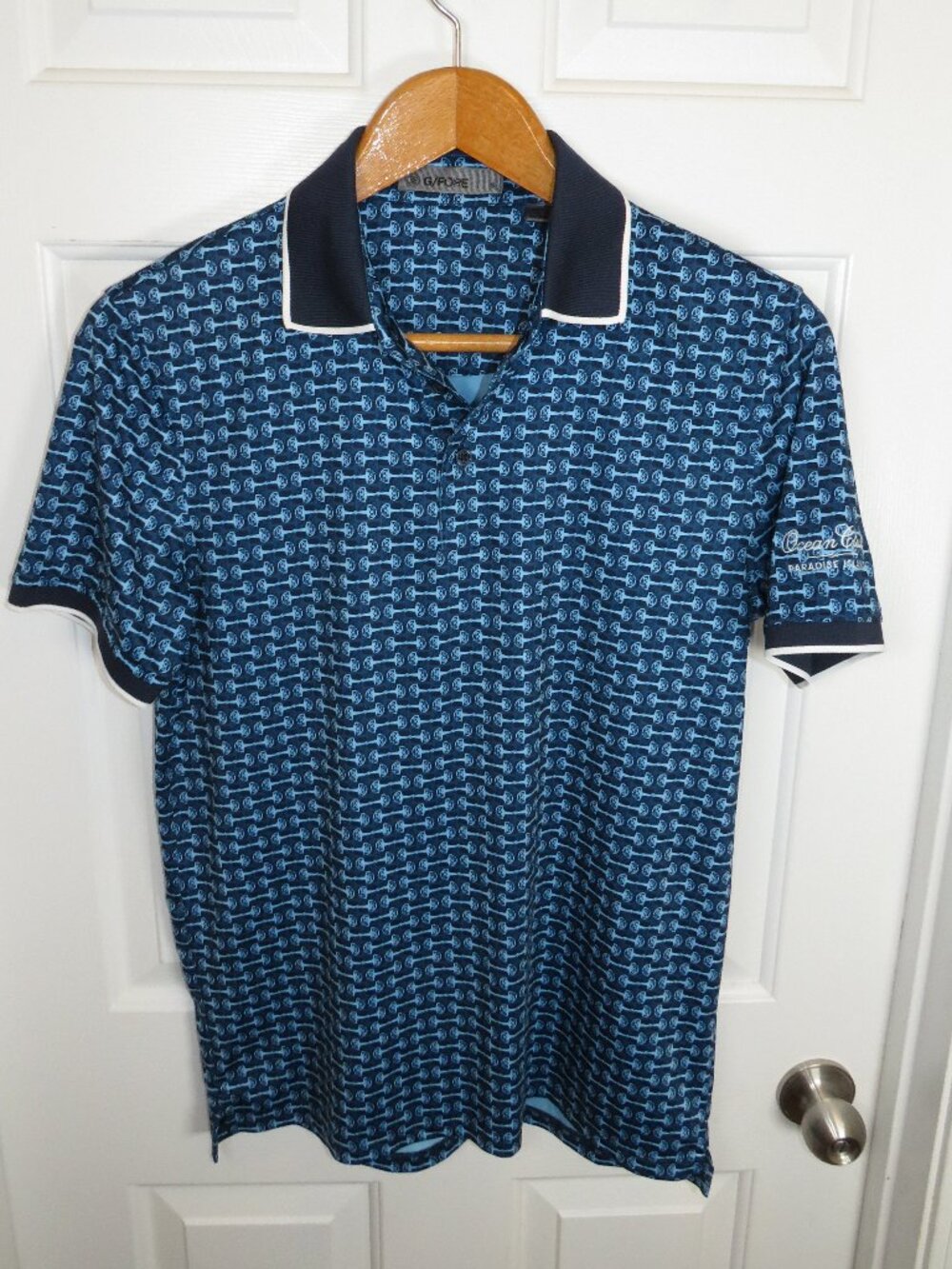 G/Fore G Link Tech Jersey Performance Polo AOP Ocean Club Paradise GC -Small